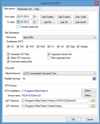 Export parameters